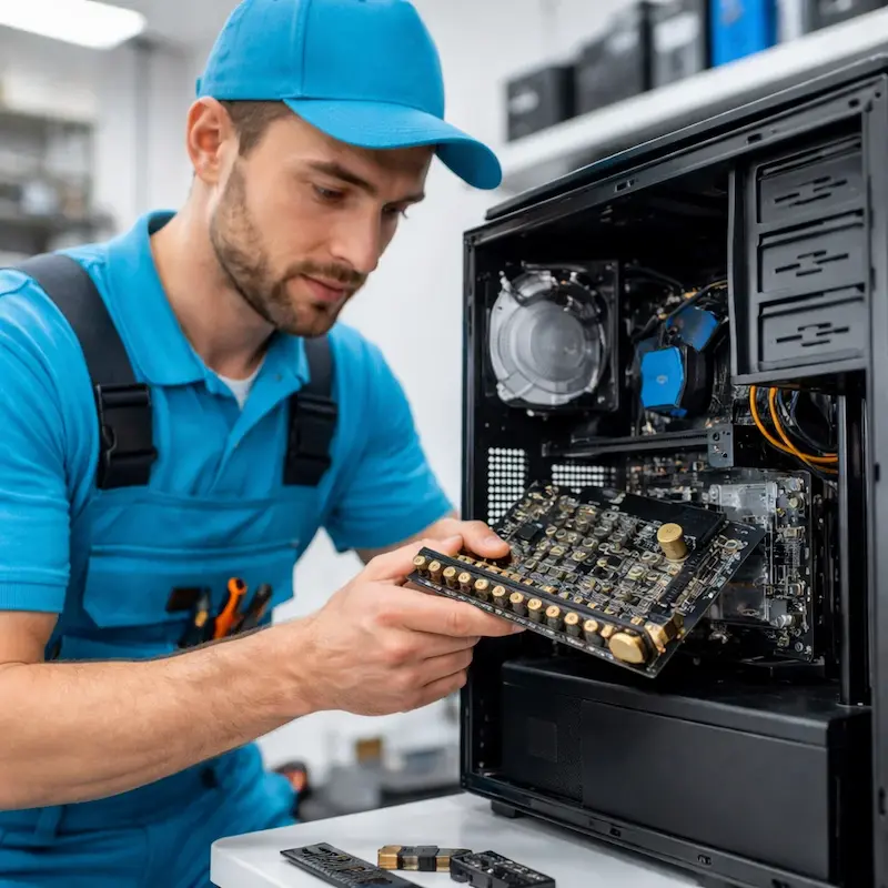 Мастер устанавливает звуковую карту на ПК в Коммунарке